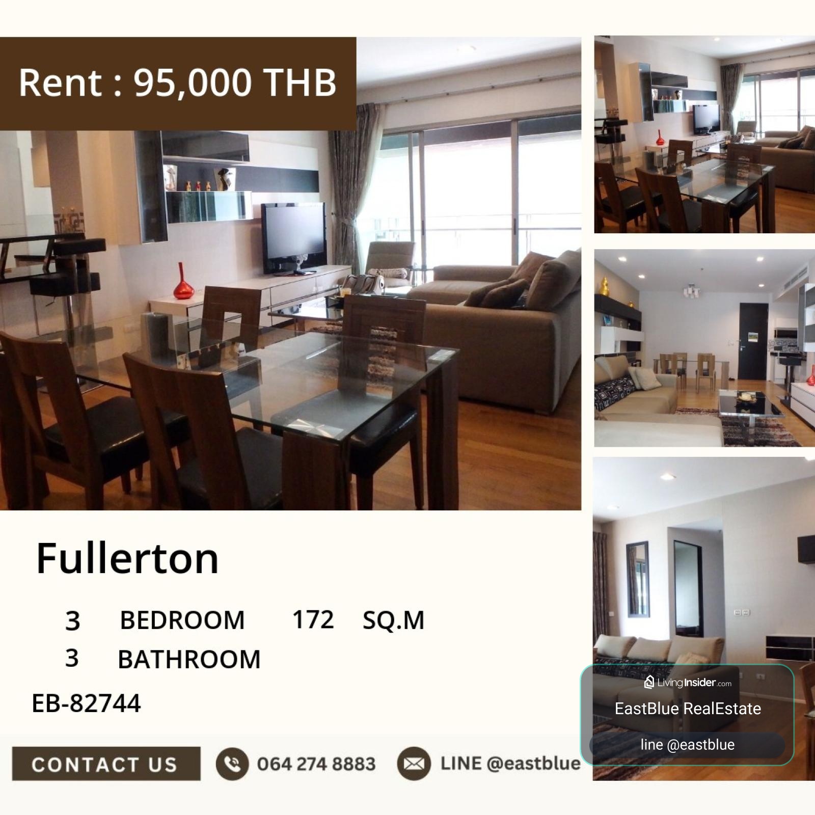 05/10/2026, "คอนโดหรูให้เช่า! Fullerton 3 ห้องนอน 170 ตร.ม. ใกล้ BTS ทองหล่อ และเอกมัย เพียง 95,000 บาท/เดือน สนใจติดต่อเลย!" 0642748883 – รูปที่ 2
