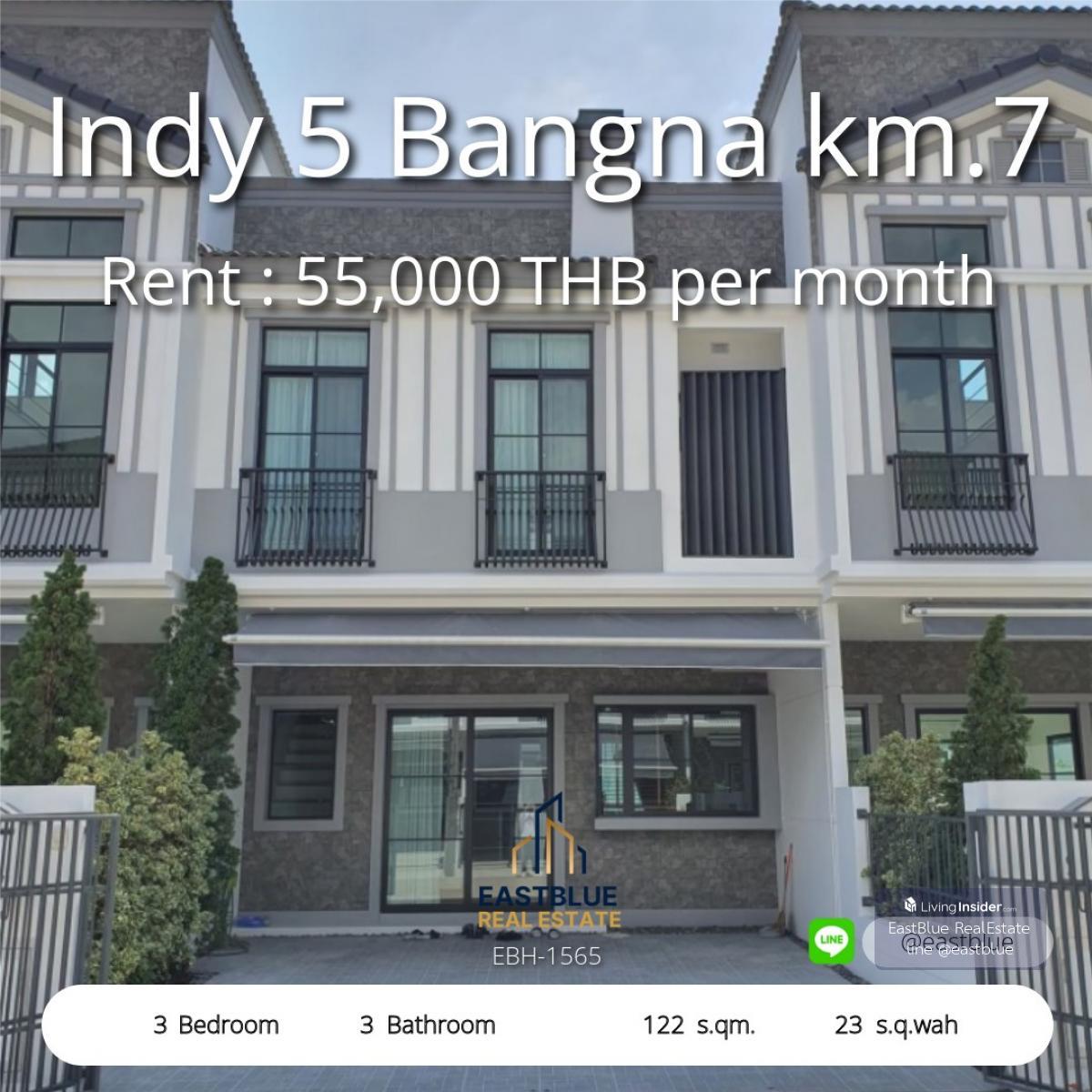 ให้เช่าทาวน์โฮม Indy 5 บางนา 3 ห้องนอน 55,000 บาท/เดือน พื้นที่ใช้สอย 122 ตร.ม. ใกล้ถนนใหญ่ พร้อมอยู่ทันที! Loading...