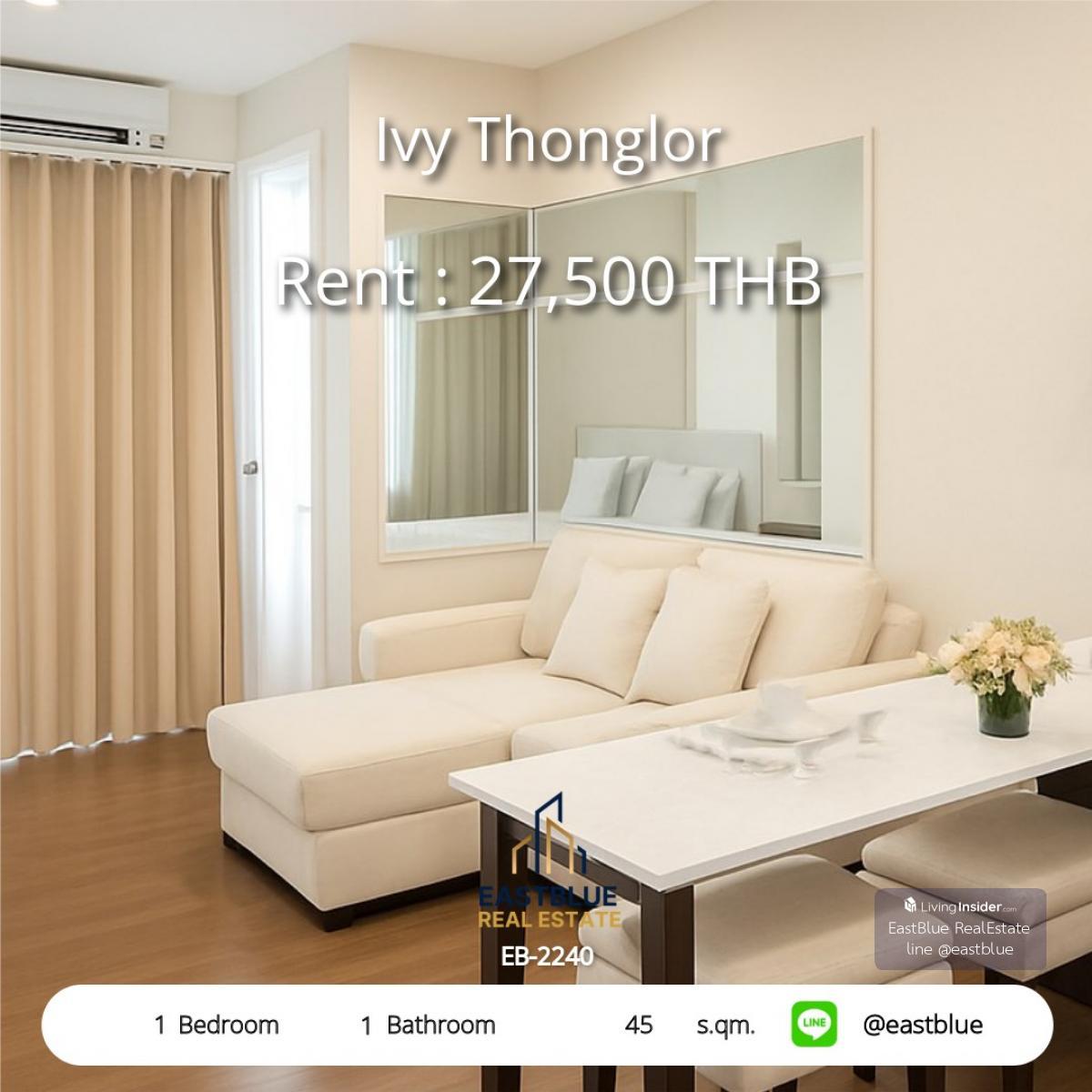Condo Ivy Thonglor 1 bedroom near BTS Thonglor Rent 27,500 baht/month with complete amenities! Loading...