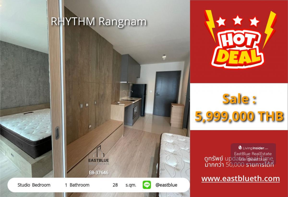 Actual price includes expenses: Studio condo in the heart of Victory Monument, special price 5.99 million. Cheap rent 20,000 baht/month with swimming pool-fitness at RHYTHM Rangnam! Loading...
