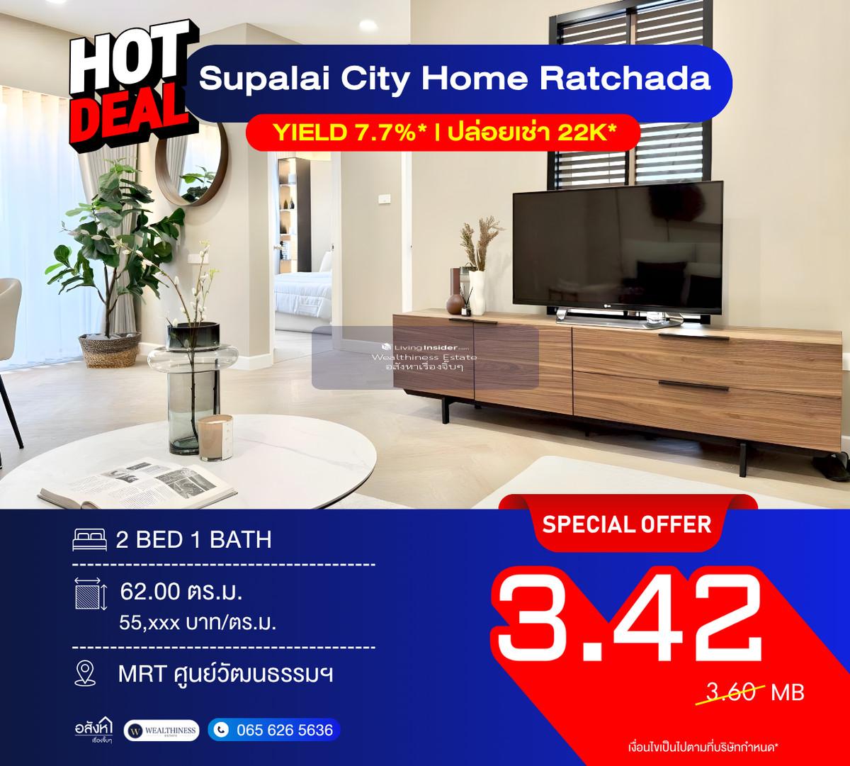 Supalai City Home Ratchada Hot Deal 2 Bed 62  ตร.ม. ราคาสุดคุ้ม 3.42  ลบ. ใจกลางรัชดา ใกล้ MRT 📞 092‑690‑5445 Loading...