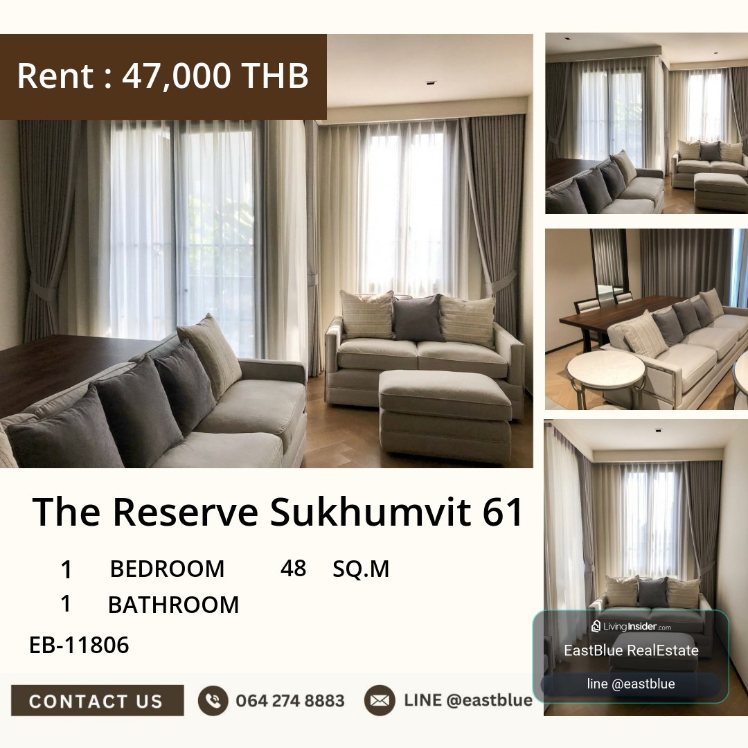 For Rent: The Reserve Sukhumvit 61 1 Bed 48 sqm near BTS Ekkamai 47,000 THB/month – รูปที่ 3
