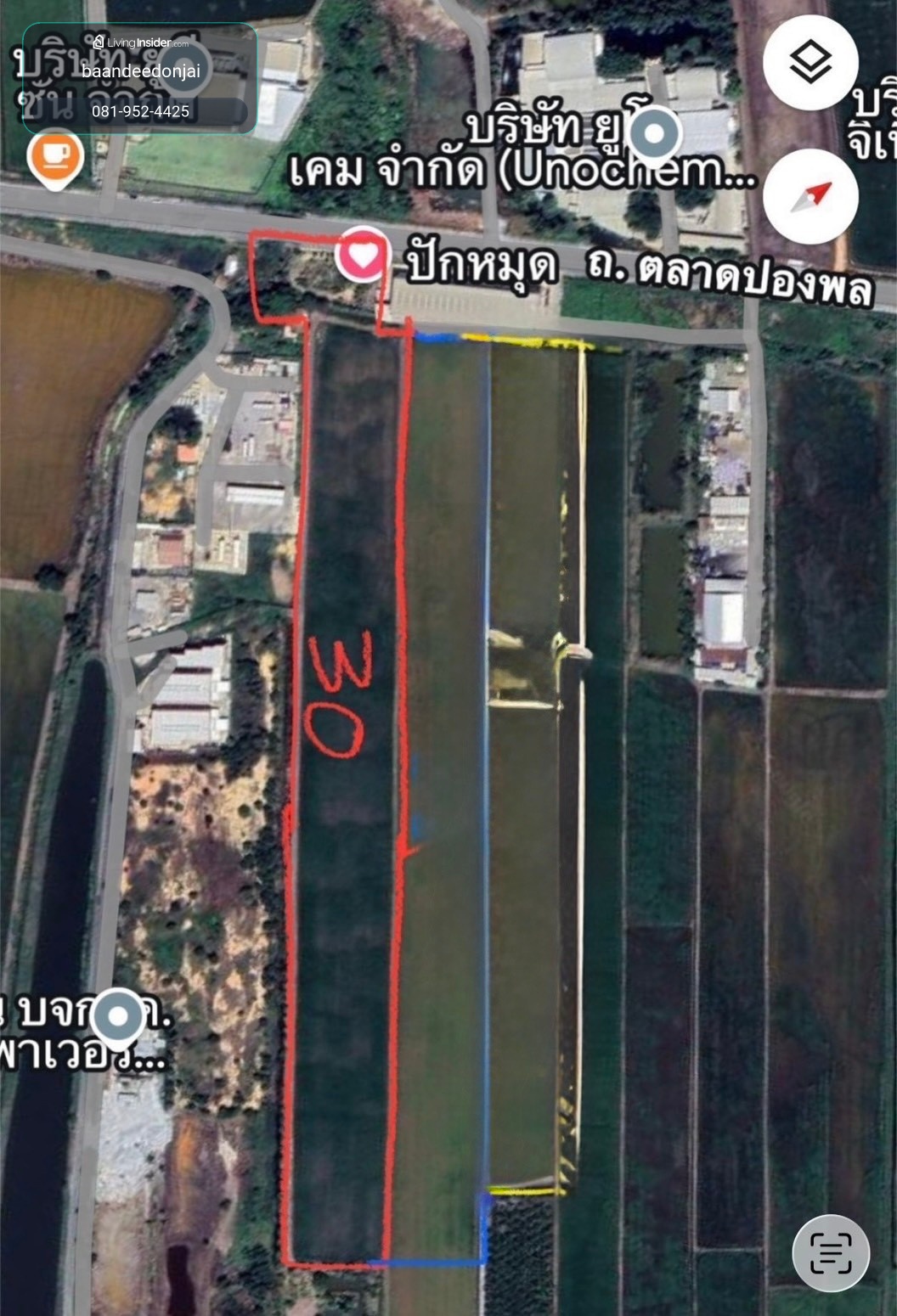 Land for sale on Pongphon Market Road, Chachoengsao (30 rai), AEC Phang Muang, next to a 6-lane highway. – รูปที่ 3