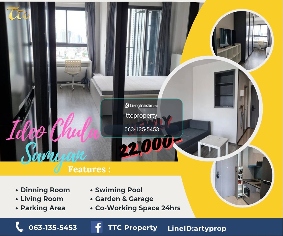 🩵🩷For Rent Ideo Chula Samyan Studio 28.5 Sqm , Fullyfurnish 22,000-🩷🩵 – รูปที่ 2