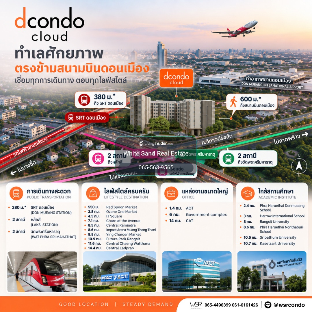 ​ดีคอนโด คลาวด์ ดอนเมือง ทำเลศักยภาพใกล้สนามบินดอนเมือง&รถไฟฟ้าสายสีแดง แต่งครบพร้อมอยู่ เริ่ม 1.39 ลบ. Line: @wsrcondo โทร 061-6161426 – รูปที่ 2