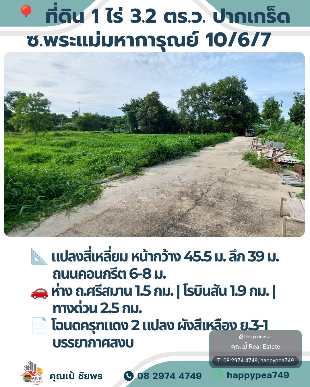 📌 **ขายที่ดิน 1 ไร่ ปากเกร็ด หน้ากว้าง 45.5 ม. ซอยพระแม่มหาการุณย์ ใกล้โรบินสันศรีสมาน 1.5 กม.** – รูปที่ 4