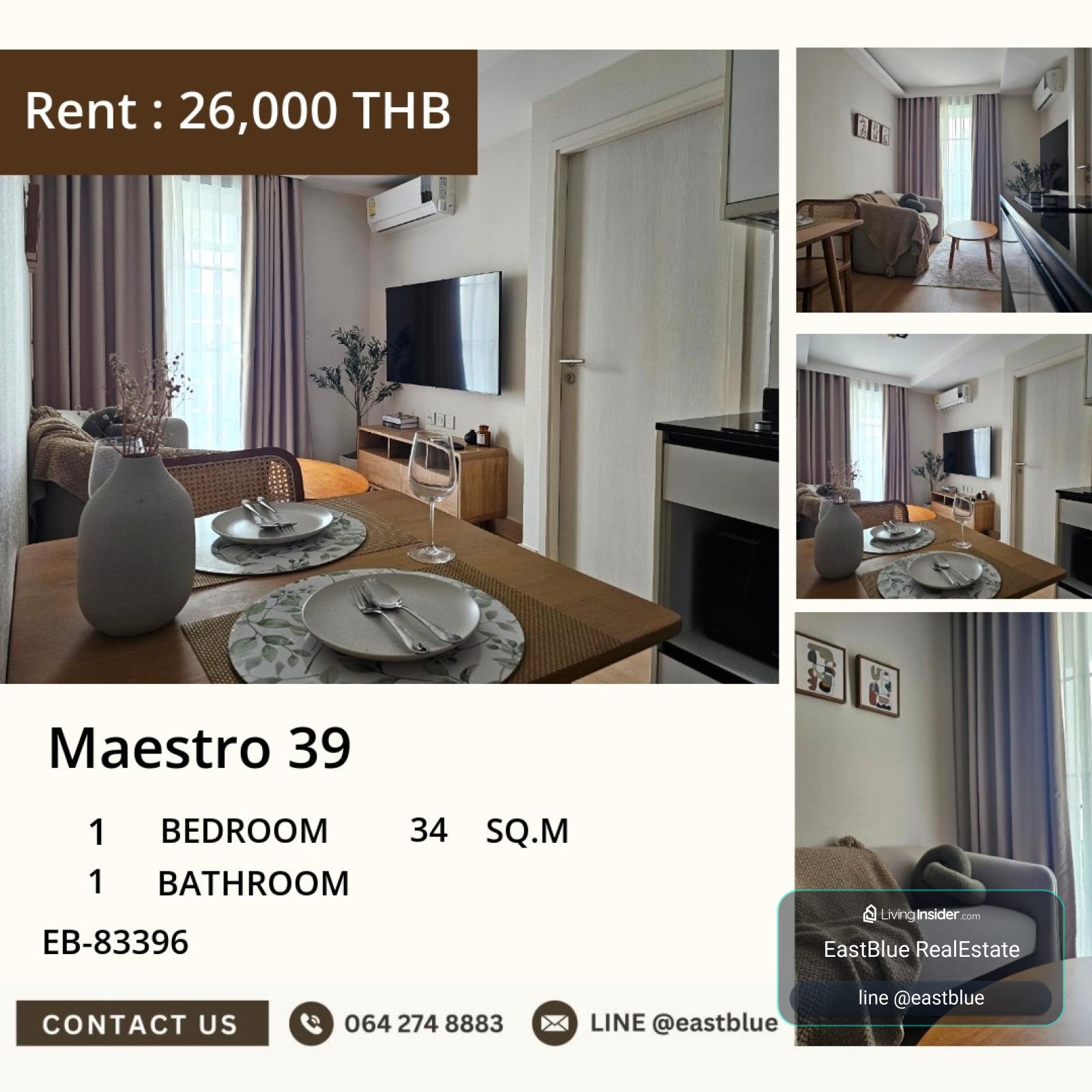 02/10/2026, ให้เช่าคอนโด Maestro 39 1 ห้องนอน 34 ตร.ม. ใกล้ BTS พร้อมพงษ์ เลี้ยงสัตว์ได้ 🐾 0642748883 – รูปที่ 3