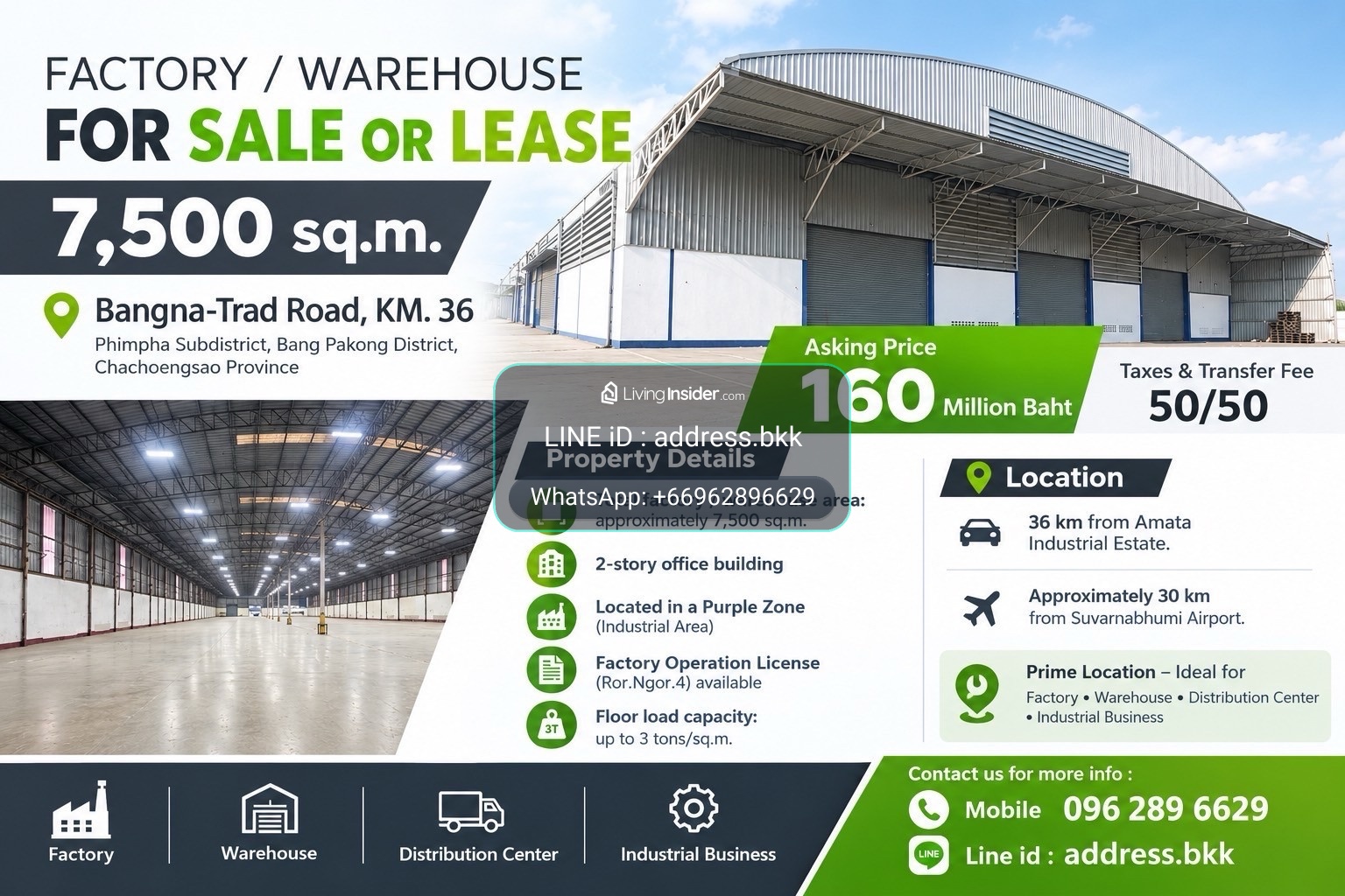 🏭 ขาย / ให้เช่า โรงงาน-โกดัง พื้นที่ 7,500 ตร.ม.  📍 ทำเลบางนา-ตราด กม.36 ใกล้ นิคมอุตสาหกรรมเวลโกรว์ (Wellgrow Industrial Estate) ต.พิมพา อ.บางปะกง จ.ฉะเชิงเทรา   – รูปที่ 3
