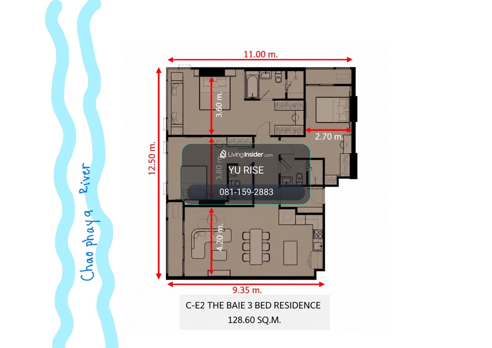 For sale: Reference BAIE River Bangpho, 3 bedrooms, 3 bathrooms, rare riverside unit, new condo from SC Asset near MRT Bang Pho. – รูปที่ 2