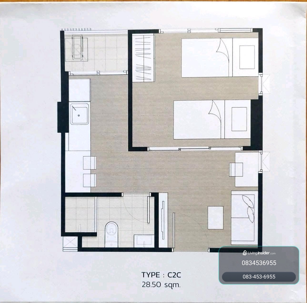 💰ให้เช่า kave space ห้องครัวแยก 29 ตรม.ตึก A ชั้น 7 ห้องมุม วิวสระแนวยาว   ตกแต่งพร้อมอยู่ เฟอร์นิเจอร์, คฟฟ.พร้อม – รูปที่ 3