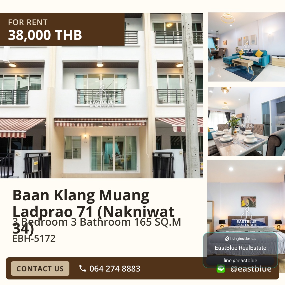 For Rent: Baan Klang Muang Ladprao 71 (Nakniwat 34) 3 Bed 165 sqm 38,000 THB/month – รูปที่ 4